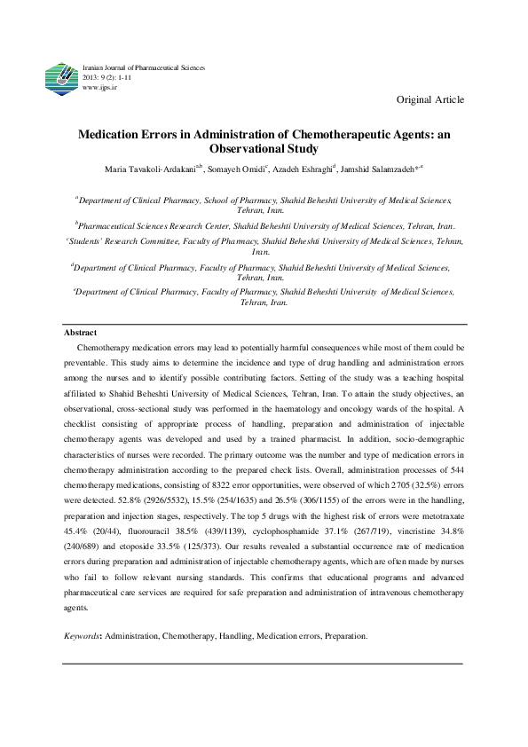 (PDF) Medication Errors in Administration of Chemotherapeutic Agents ...
