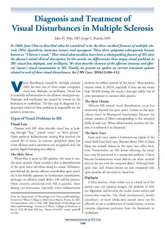(PDF) Diagnosis and Treatment of Visual Disturbances in Multiple Sclerosis