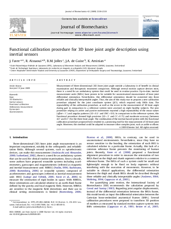 (PDF) Functional calibration procedure for 3D knee joint angle description using inertial