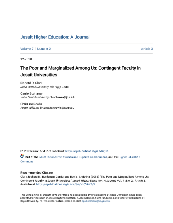 (PDF) The Poor and Marginalized Among Us: Contingent Faculty in Jesuit ...