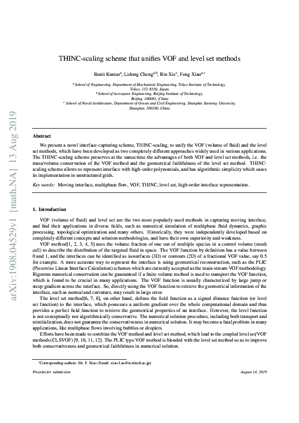 (PDF) THINC-scaling scheme that unifies VOF and level set methods