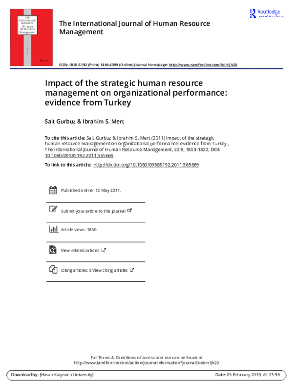 (PDF) Impact of the strategic human resource management on ...