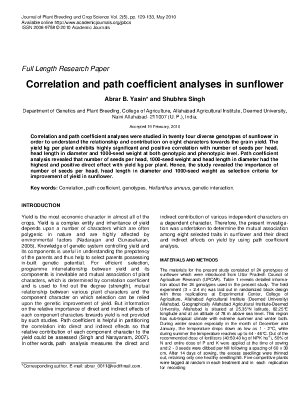 (PDF) Correlation and path coefficient analyses in sunflower