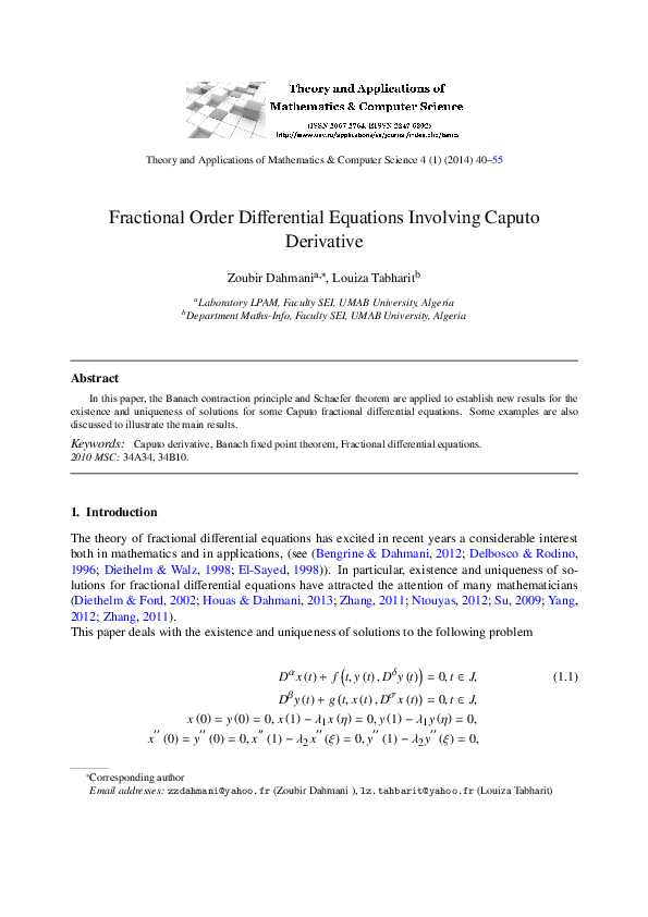 (PDF) Fractional Order Differential Equations Involving Caputo Derivative