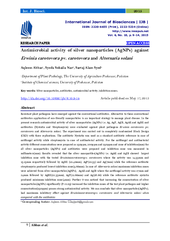 (PDF) Antimicrobial activity of silver nanoparticles