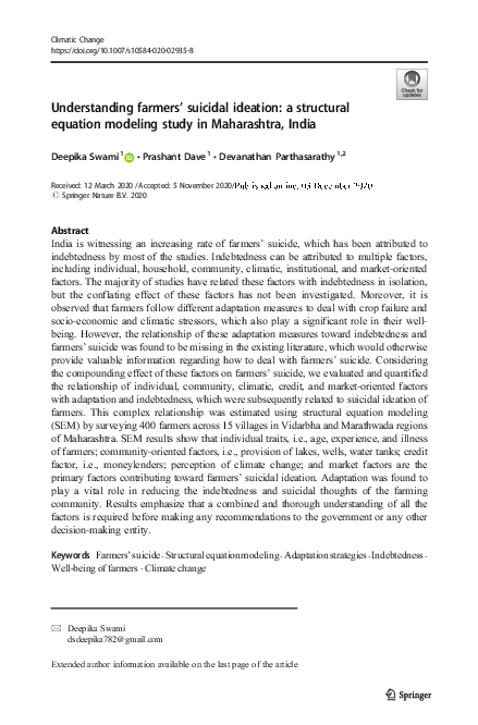 (PDF) Understanding farmers' suicidal ideation: a structural equation ...