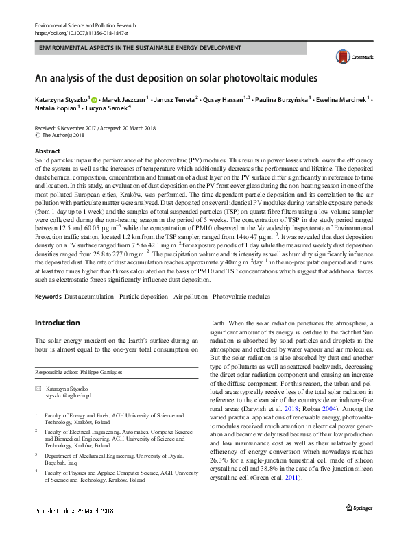 (PDF) An analysis of the dust deposition on solar photovoltaic modules
