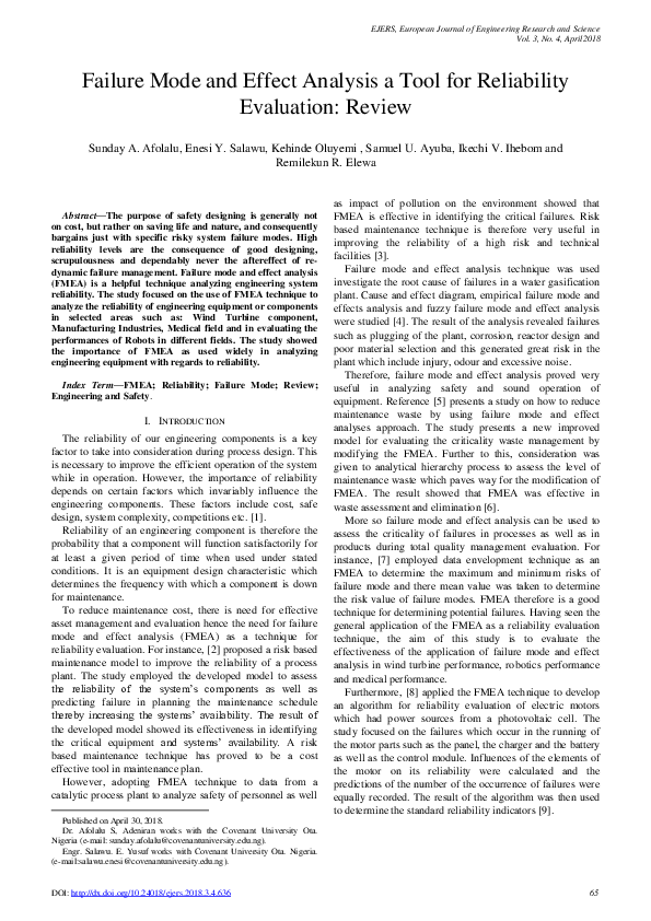 (PDF) Failure Mode and Effect Analysis a Tool for Reliability ...