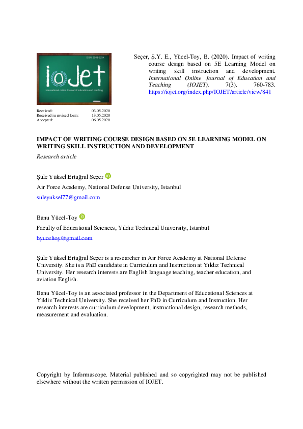 (PDF) Impact of writing course design based on 5E Learning Model on ...