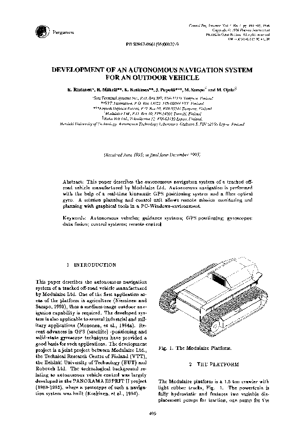 (PDF) Development of an Autonomous Navigation System for an Outdoor Vehicle
