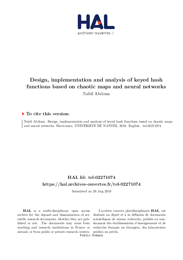 (PDF) Design, implementation and analysis of keyed hash functions based ...