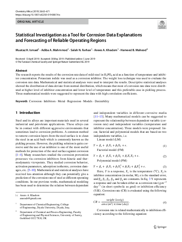 (PDF) Statistical Investigation as a Tool for Corrosion Data ...