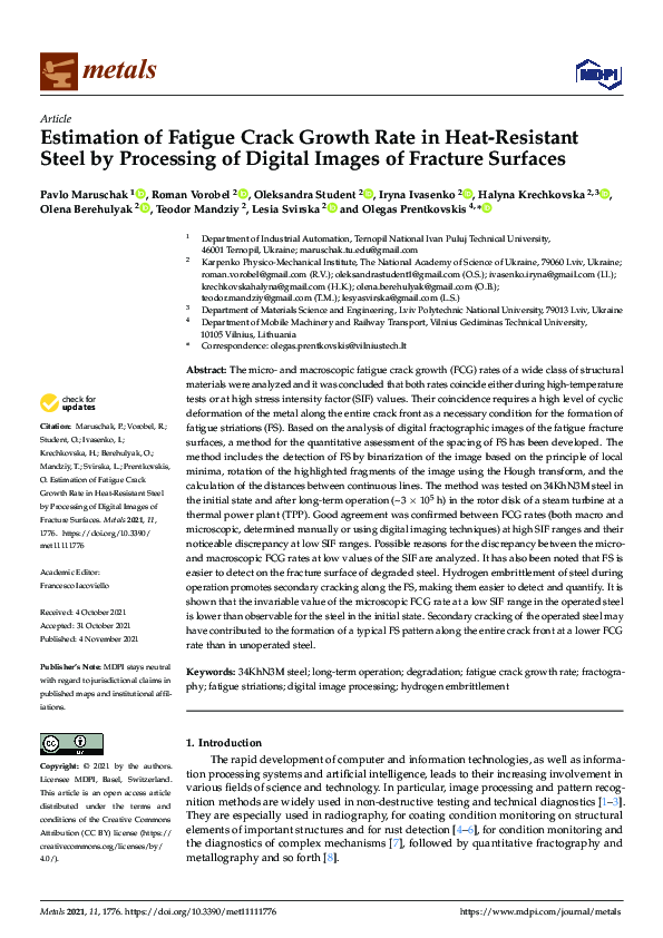 (PDF) Estimation of Fatigue Crack Growth Rate in Heat-Resistant Steel ...