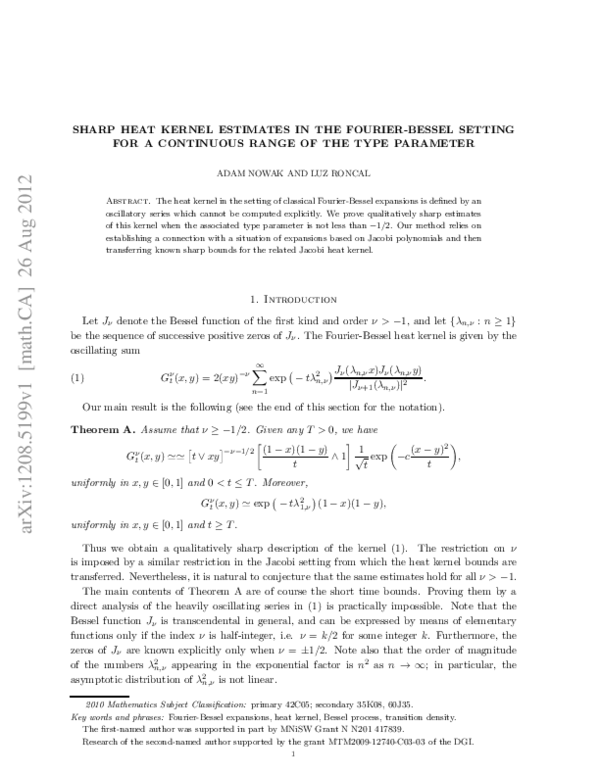 (PDF) Sharp heat kernel estimates in the Fourier-Bessel setting for a ...