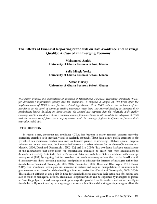 (PDF) The Effects of Financial Reporting Standards on Tax Avoidance and ...