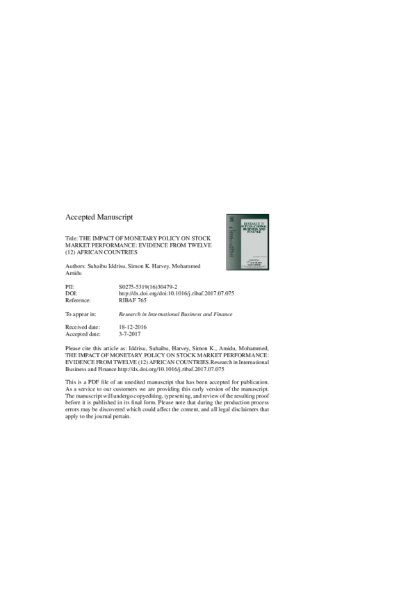 (PDF) The Impact of Monetary policy on Stock Market Performance