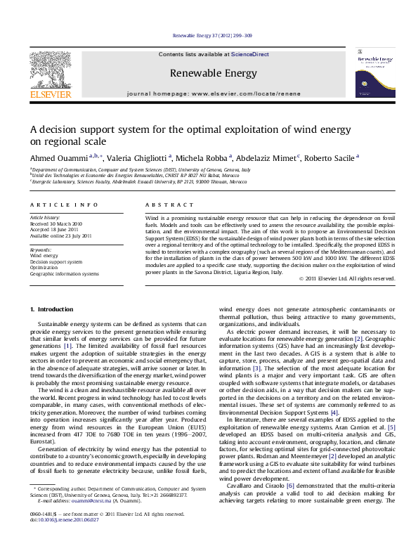 (PDF) A decision support system for the optimal exploitation of wind ...