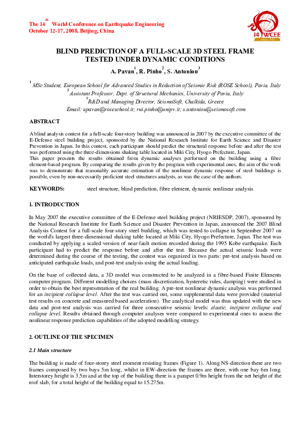 (PDF) Blind Prediction of a Full-Scale 3 D Steel Frame Tested Under ...