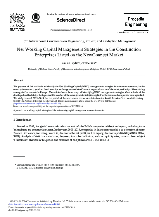 (PDF) Net Working Capital Management Strategies in the Construction ...