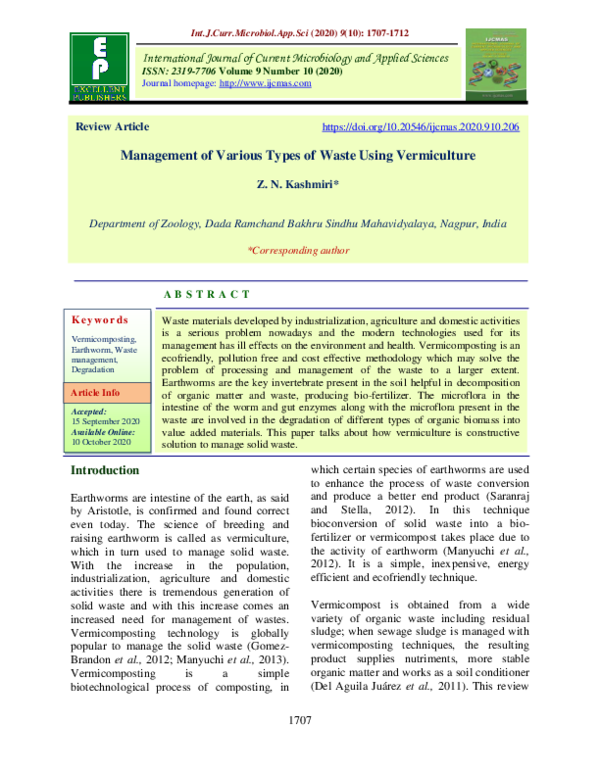 (PDF) Management of Various Types of Waste Using Vermiculture zeeshan