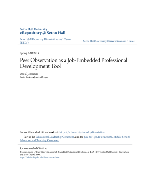 (PDF) Peer Observation as a Job-Embedded Professional Development Tool