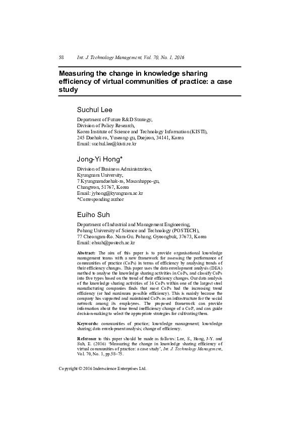 (PDF) Measuring the change in knowledge sharing efficiency of virtual ...