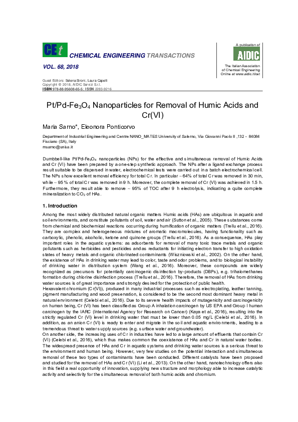 (PDF) Pt/Pd-Fe 3 O 4 Nanoparticles for Removal of Humic Acids and Cr(VI)