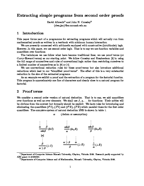(PDF) Extracting simple programs from second order proofs