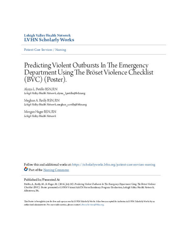 (PDF) Predicting Violent Outbursts In The Emergency Department Using ...