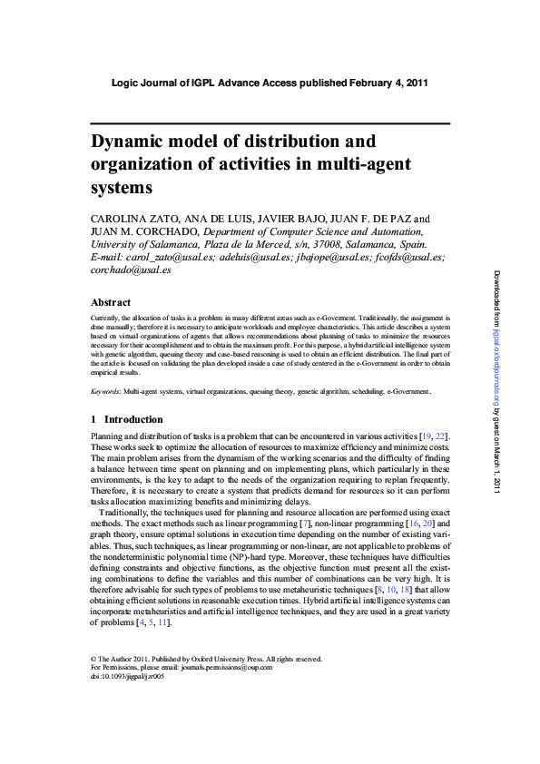 (PDF) Dynamic model of distribution and organization of activities in ...