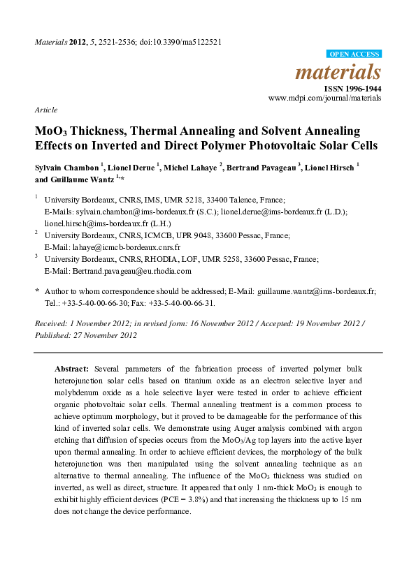 (PDF) MoO3 Thickness, Thermal Annealing and Solvent Annealing Effects ...