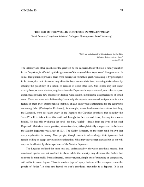 (PDF) THE END OF THE WORLD CONFUSION IN THE LEFTOVERS Keith Dromm