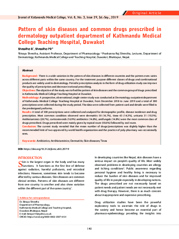(PDF) Pattern of skin diseases and common drugs prescribed in ...