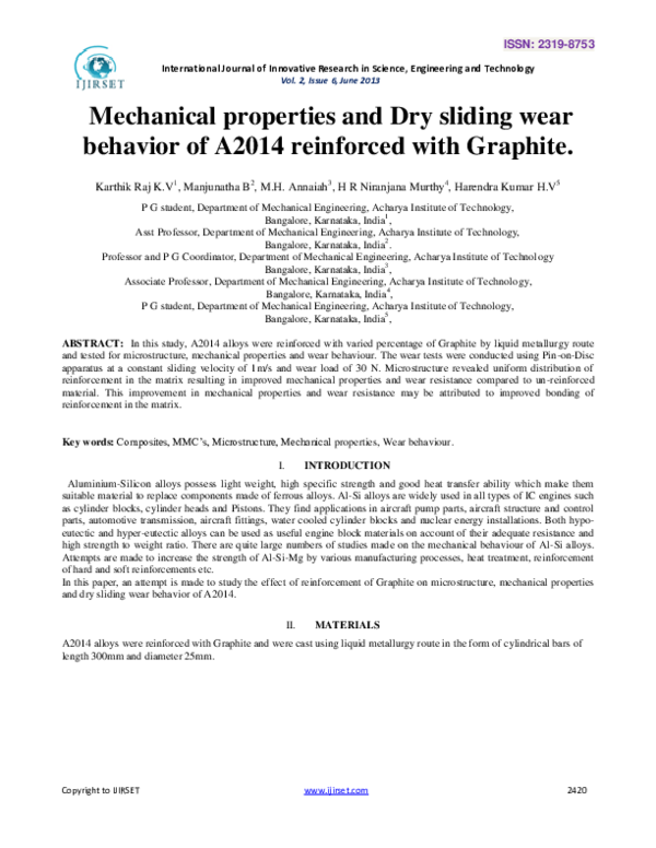 (PDF) Mechanical properties and Dry sliding wear behavior of A 2014 ...