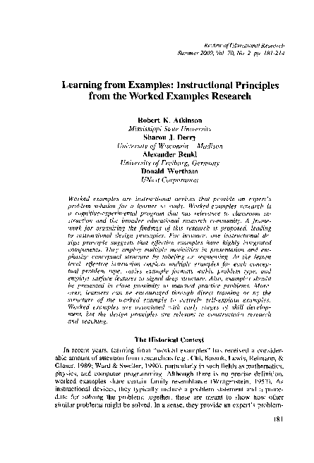 (PDF) Learning from examples: Instructional principles from the worked ...
