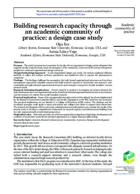 (PDF) Building research capacity through an academic community of ...