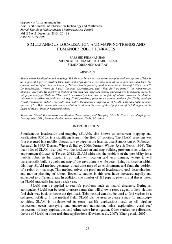 (PDF) Simultaneous Localization and Mapping Trends and Humanoid Robot ...