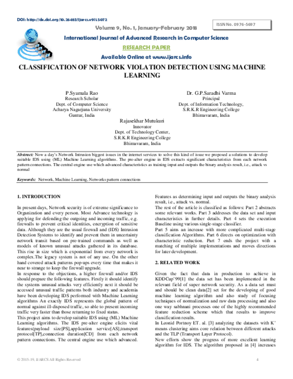 (PDF) Classification of Network Violation Detection Using Machine Learning