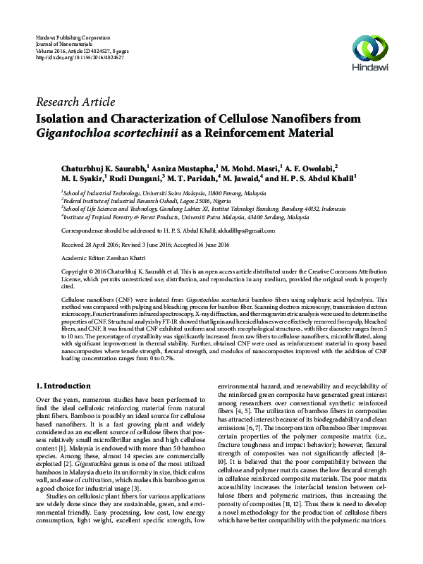(PDF) Isolation and Characterization of Cellulose Nanofibers ...