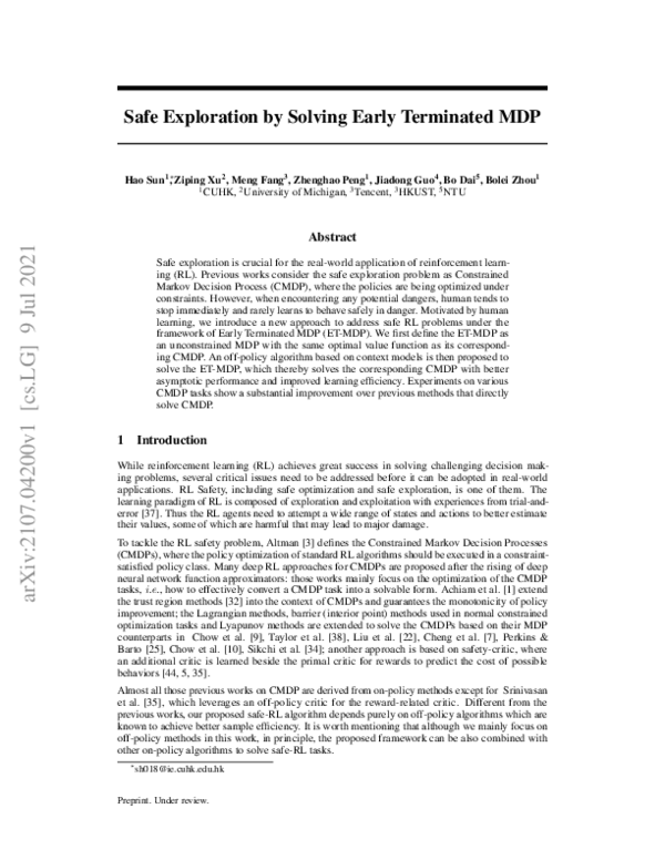 (PDF) Safe Exploration by Solving Early Terminated MDP