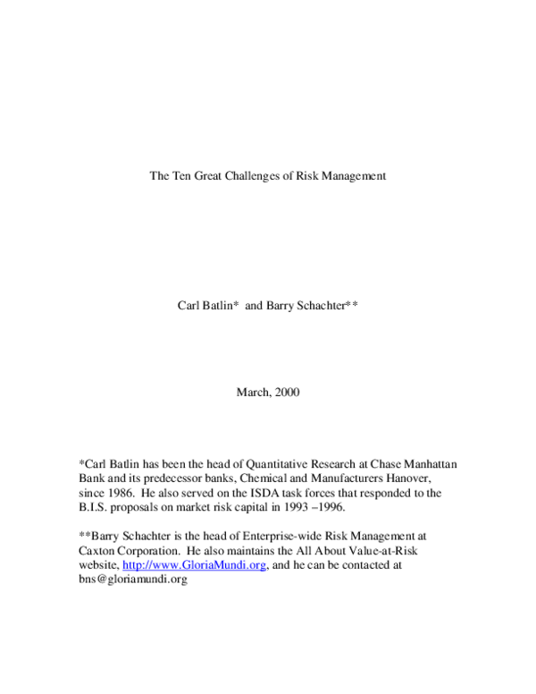 (PDF) The Ten Great Challenges of Risk Management