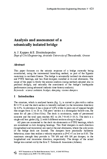 (PDF) Analysis and assessment of a seismically isolated bridge