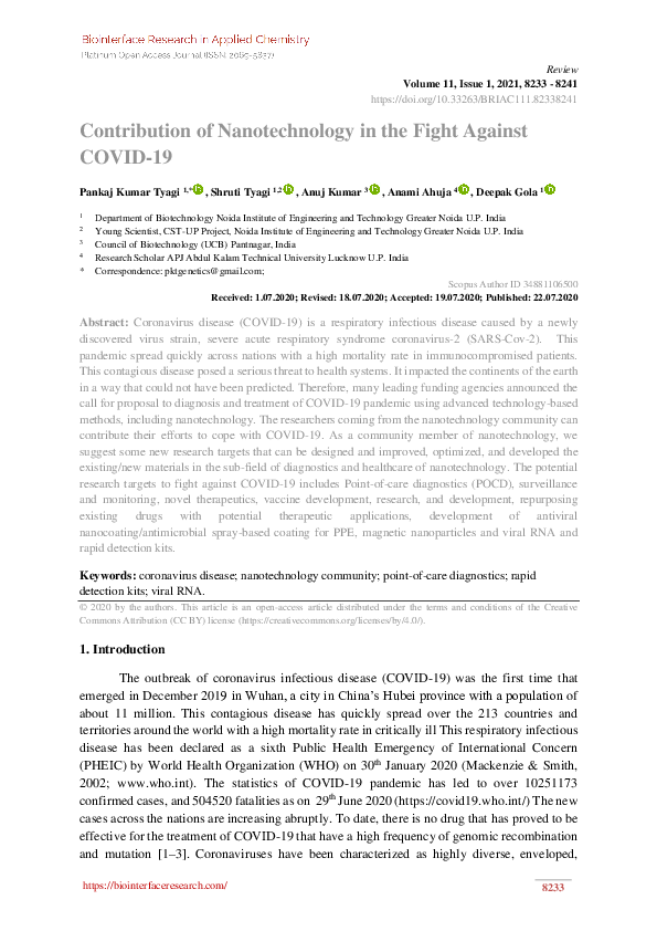 (PDF) Contribution of Nanotechnology in the Fight Against COVID-19
