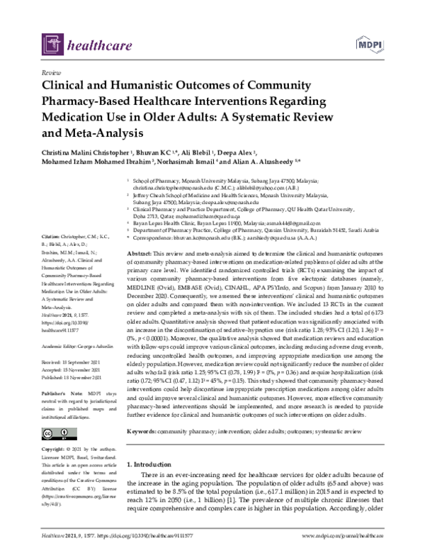 (PDF) Clinical and Humanistic Outcomes of Community Pharmacy-Based ...