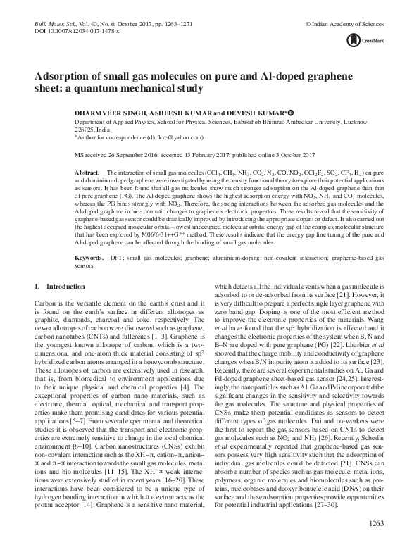 (PDF) Adsorption of small gas molecules on pure and Al-doped graphene ...