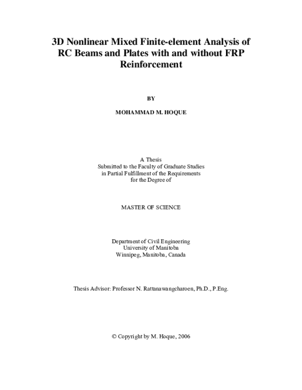 (PDF) 3D nonlinear mixed finite-element analysis of RC beams and plates ...