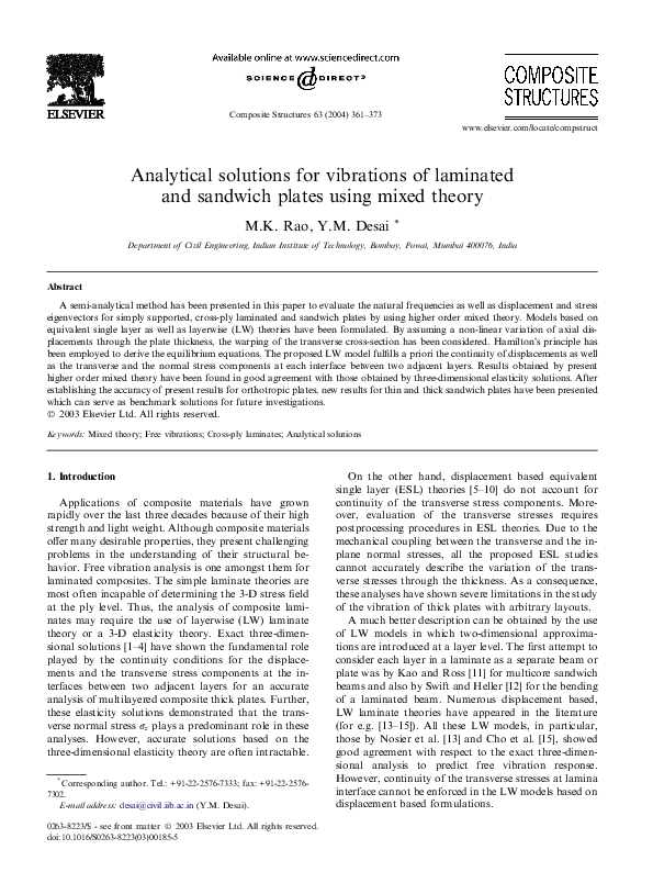 (PDF) Analytical solutions for vibrations of laminated and sandwich ...