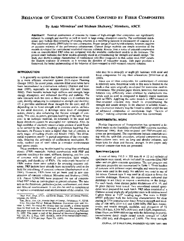 (PDF) Behavior of Concrete Columns Confined by Fiber Composites