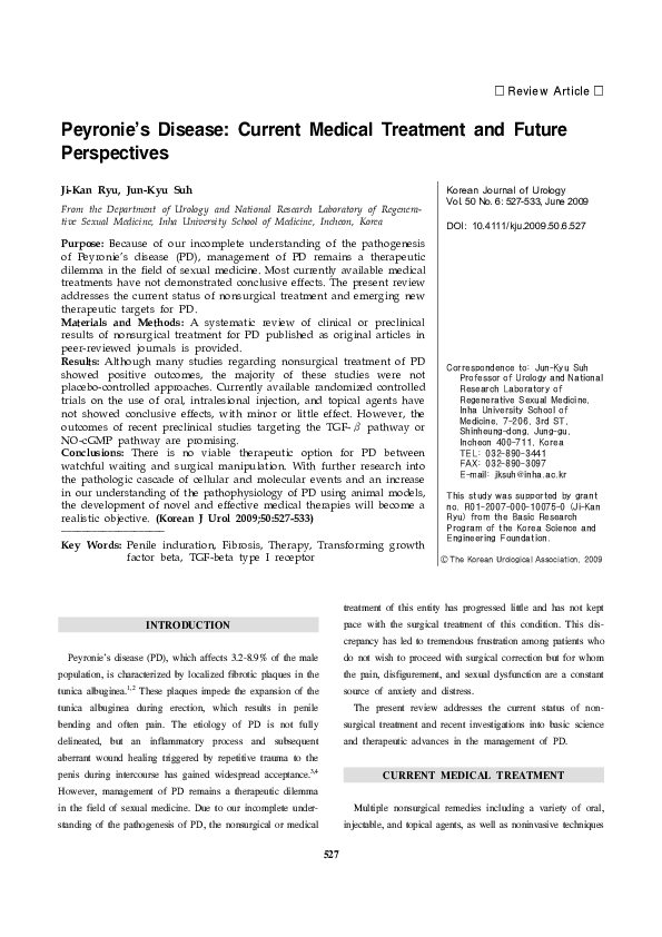 (PDF) Peyronie's Disease: Current Medical Treatment and Future Perspectives