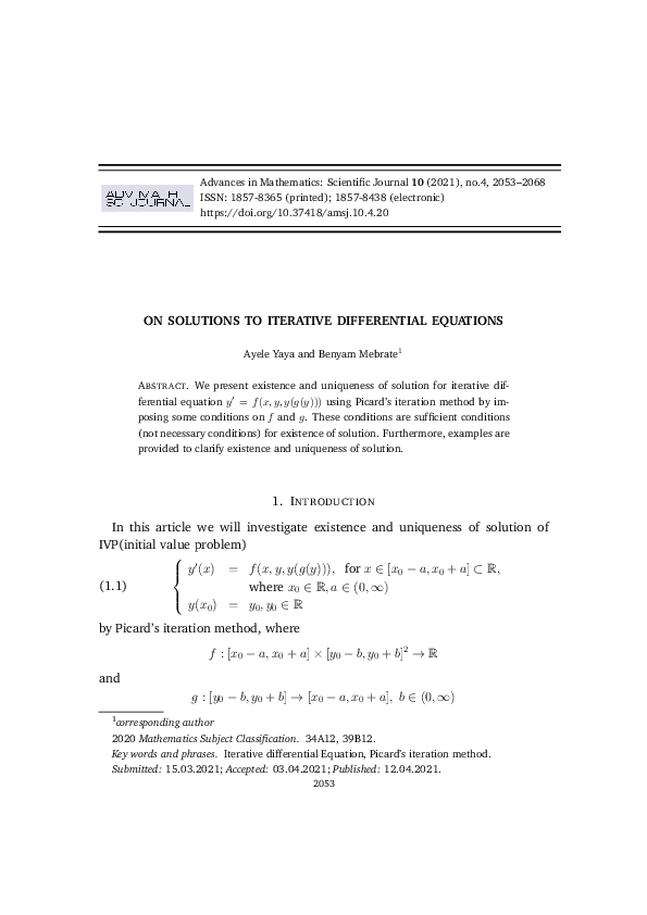 (PDF) On Solutions to Iterative Differential Equations